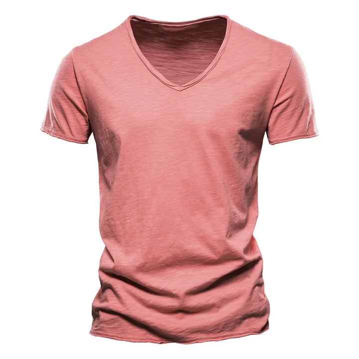 Emma & Rose Cape Town blue Cazel summer cotton T-shirt, front view showing lightweight fabric and casual fit.