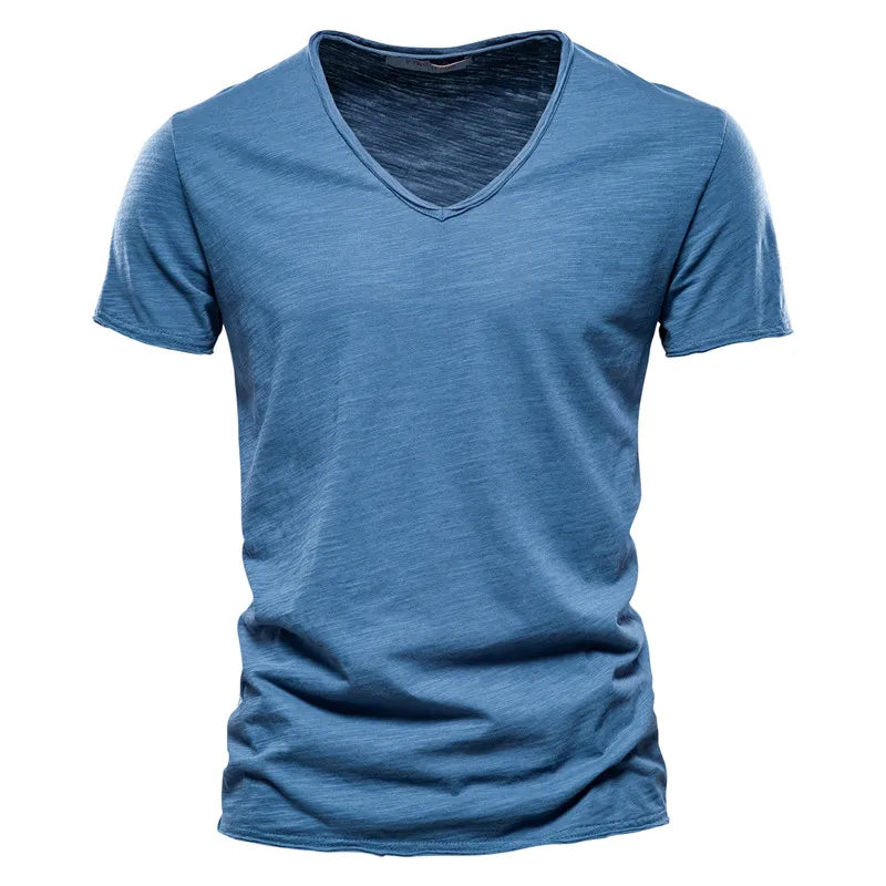 Blue Emma & Rose Cape Town Cazel summer cotton T-shirt, front view showing casual fit and soft fabric.