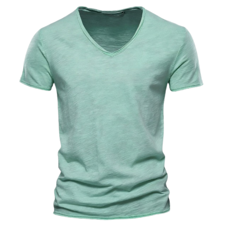 Emma & Rose Cape Town blue Cazel summer cotton T-shirt, front view with soft fabric and casual fit.
