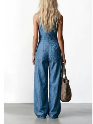 Emma & Rose Cape Town Daisy denim effect jumpsuit, featuring a stylish blue fabric and casual fit.