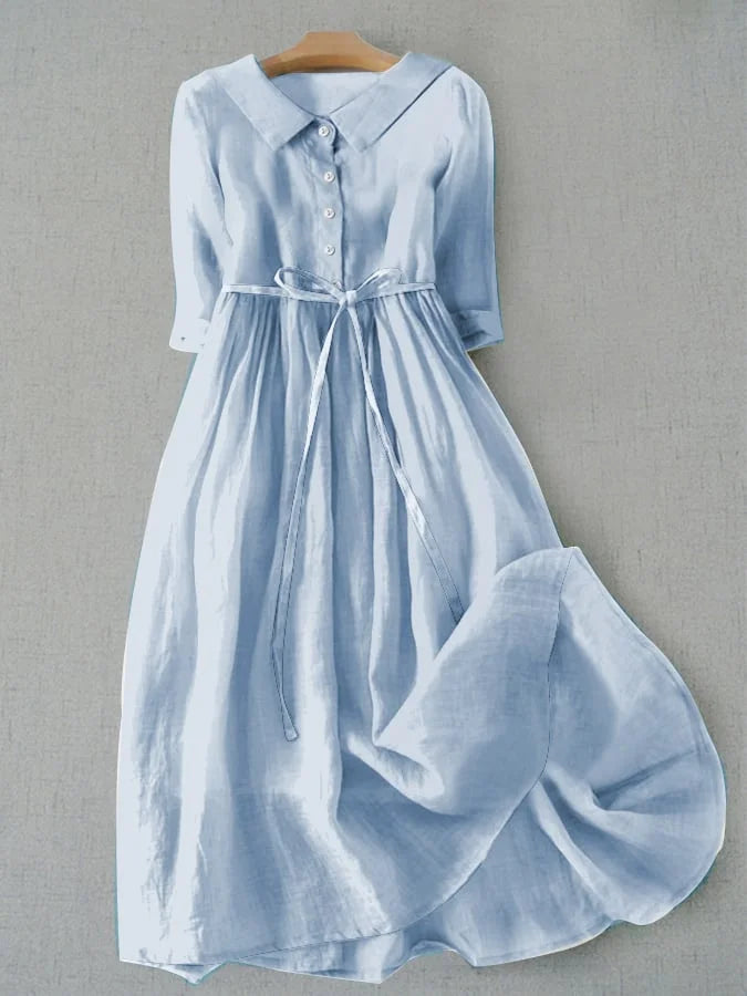Emma & Rose Cape Town Madelief blue waist dress in soft, luxurious fabrics, showcasing a timeless elegant design.