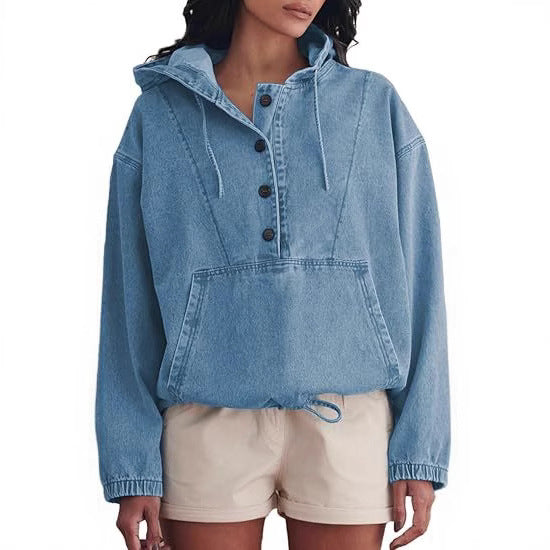 Emma & Rose Cape Town Mecaella lightweight hoodie jacket in blue, shown as a casual zip-up hoodie with a relaxed fit.