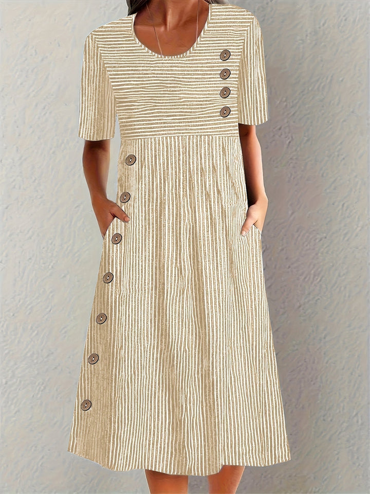 Emma & Rose Cape Town Sofia striped summer dress in blue, sleeveless with a casual, lightweight design for warm weather.