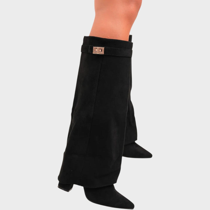Lunara™ high-top velvety boots by Emma & Rose Cape Town, stylish black bota with a soft, plush velvet texture.