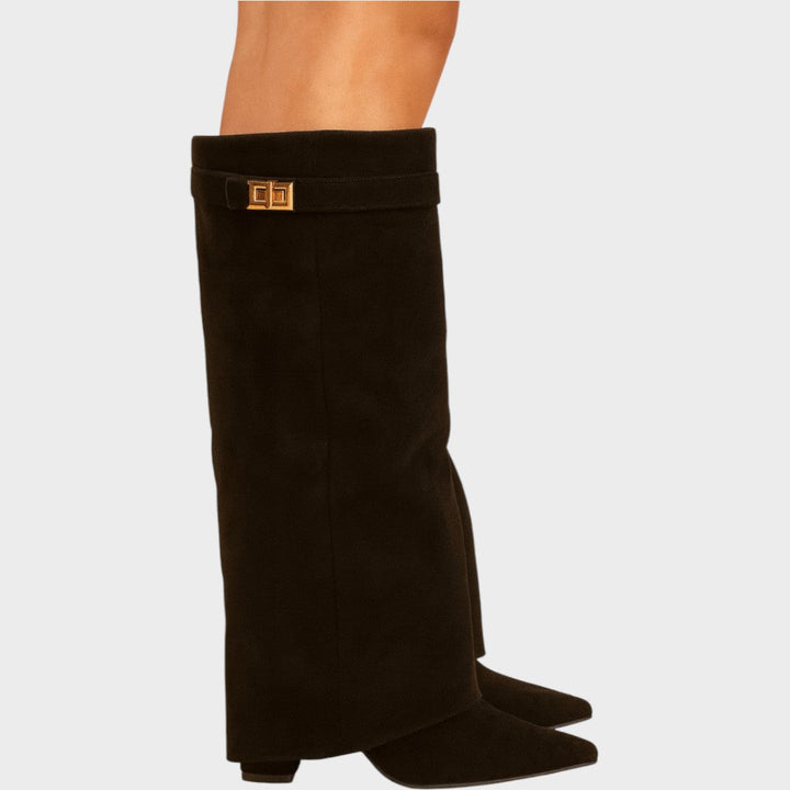 Lunara™ high-top velvety boots by Emma & Rose Cape Town, showcasing stylish black bota with a soft velvet finish.