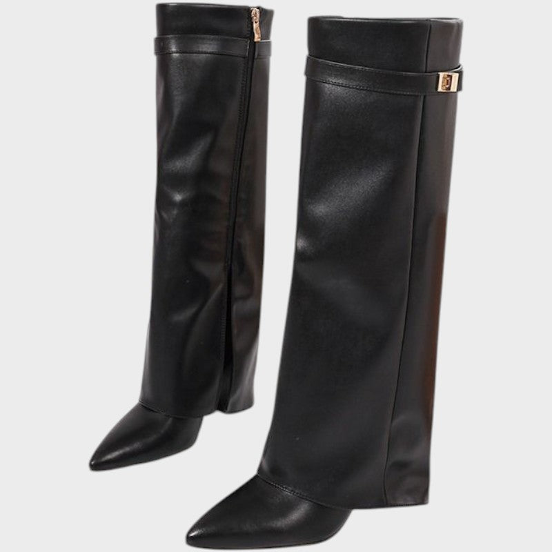Emma & Rose Cape Town Luna™ high PU leather boots, stylish black ankle boots with a sleek design and sturdy heel.