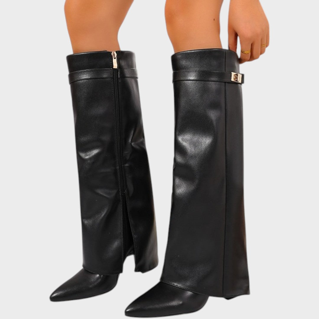 Luna™ high PU leather boots by Emma & Rose Cape Town, stylish black ankle boots with sleek design and pointed toes.