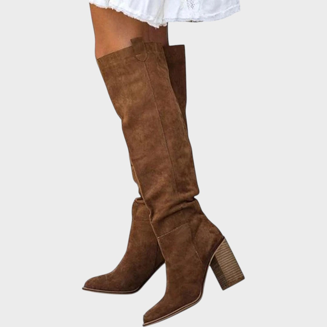 Diane™ high velvety boots by Emma & Rose Cape Town, stylish black bota with a soft, plush velvet finish and sleek design.