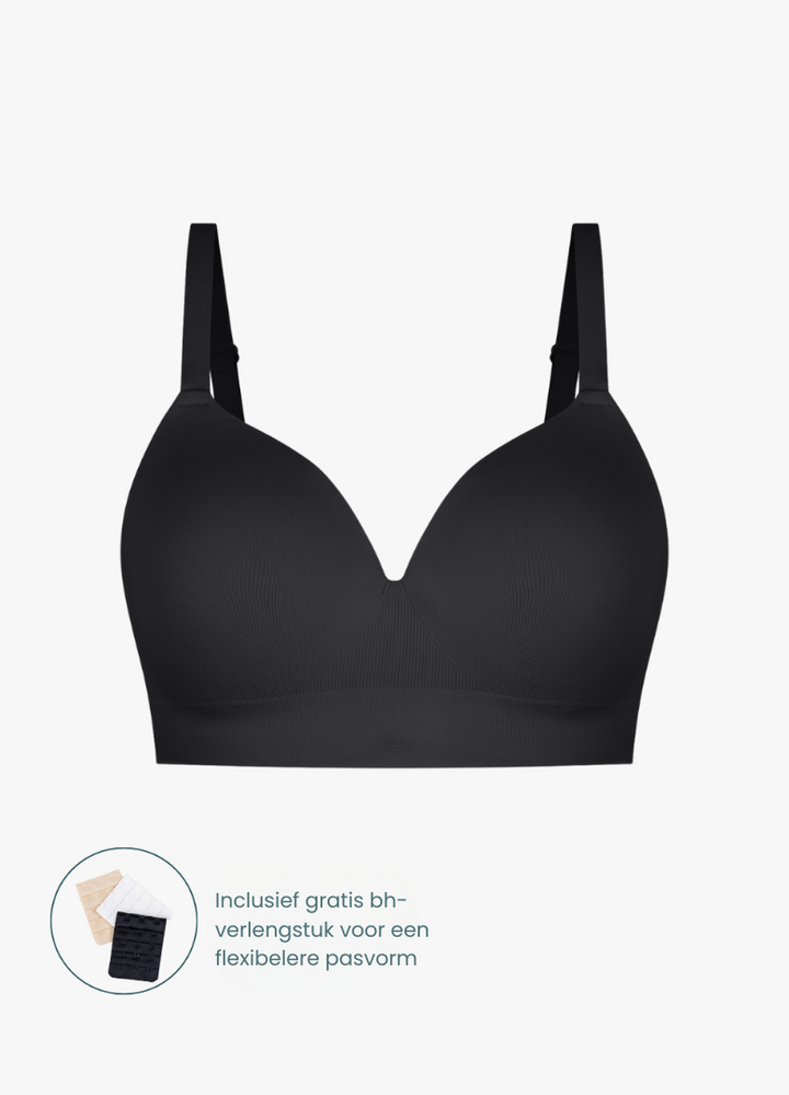 Black Emma & Rose Cape Town everyday comfort bra with soft fabric and supportive design, shown on a model.