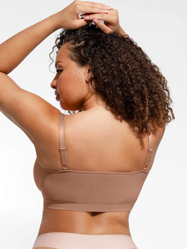 Pink Amy seamless shaping bra by Emma & Rose Cape Town shown on a model, highlighting smooth fit and supportive design.