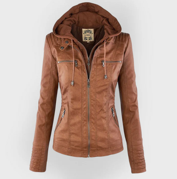 Emma & Rose Cape Town Charlotte comfortable brown jacket, stylish outerwear with a relaxed fit and soft fabric, shown on a model.