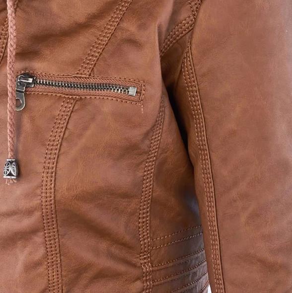 Emma & Rose Cape Town Charlotte brown comfortable jacket, shown on a model with a relaxed fit and cozy fabric.