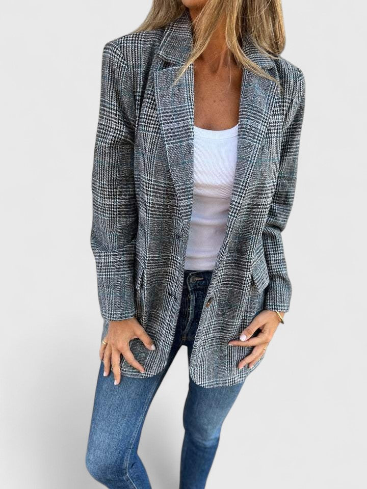 Brown Soralyetta™ comfortable blazer by Emma & Rose Cape Town, shown on a model with a tailored fit and classic lapel design.