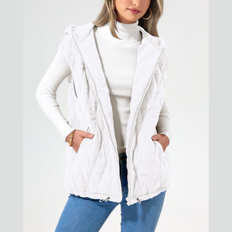 Liam™ sleeveless hooded winter coat by Emma & Rose Cape Town in camel color, lightweight sleeveless coat with hood and stylish design.