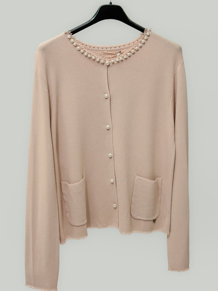 Black Doreen™ Emma & Rose Cape Town cardigan with elegant pearl button details, long sleeve knit for a sophisticated look.
