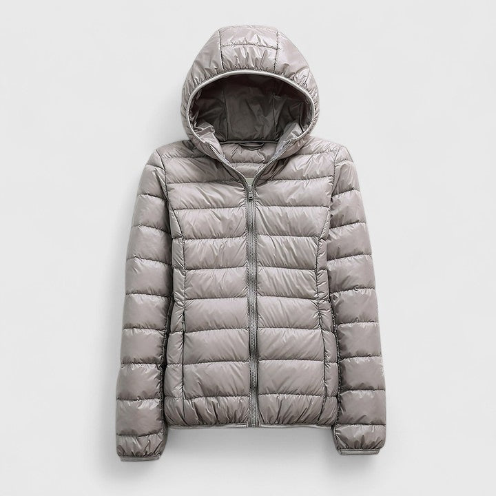 Nay™ comfortable jacket by Emma & Rose Cape Town in champagne color, shown on a model with a relaxed fit and cozy fabric.