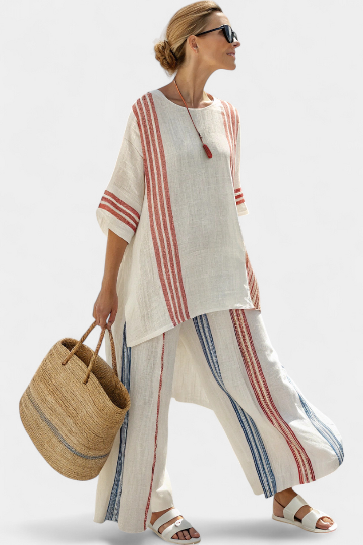 Emma & Rose Cape Town Anzaleira™ elegant striped clothing set in orange, featuring stylish design and comfortable fit.
