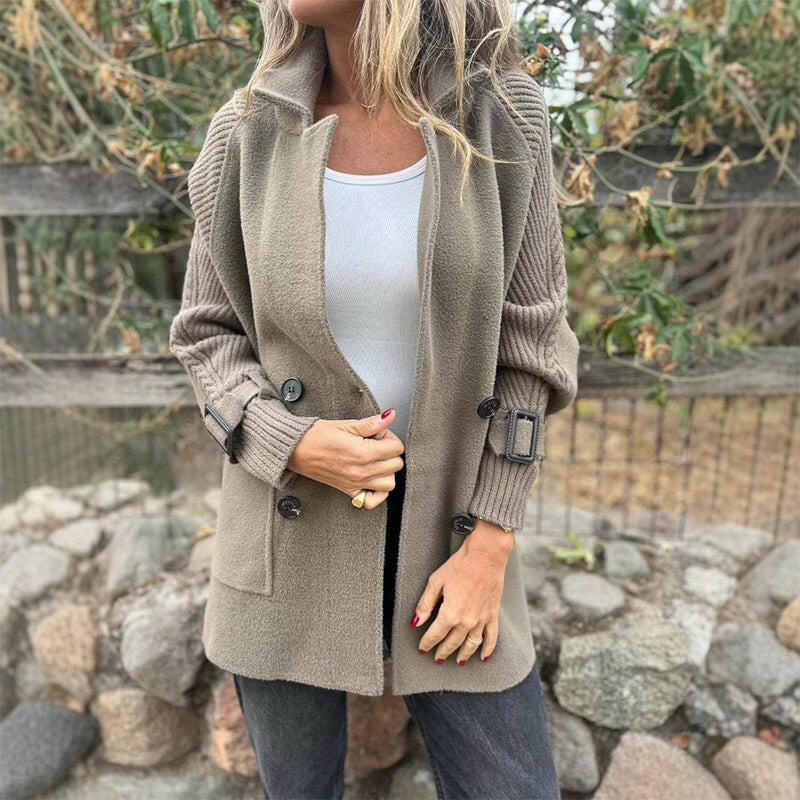 Emma & Rose Cape Town Vaesa™ taupe sophisticated coat, stylish winter outerwear with tailored fit and elegant design.