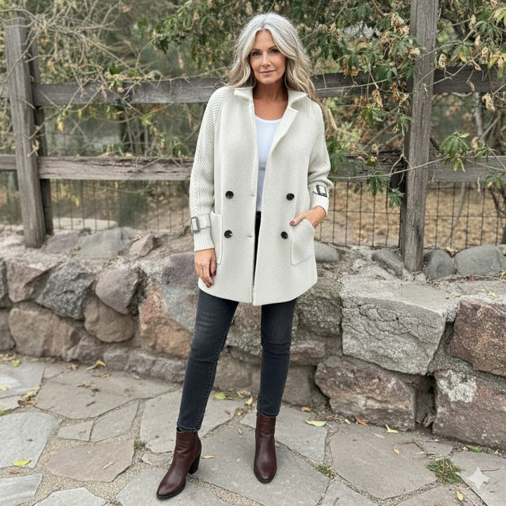 Taupe Emma & Rose Cape Town Vaesa™ sophisticated coat, stylish long coat with tailored fit and elegant design.