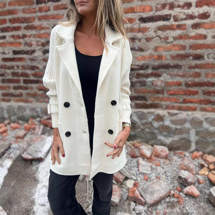 Taupe Emma & Rose Cape Town Vaesa™ sophisticated coat with tailored fit and stylish lapels, displayed on a model.