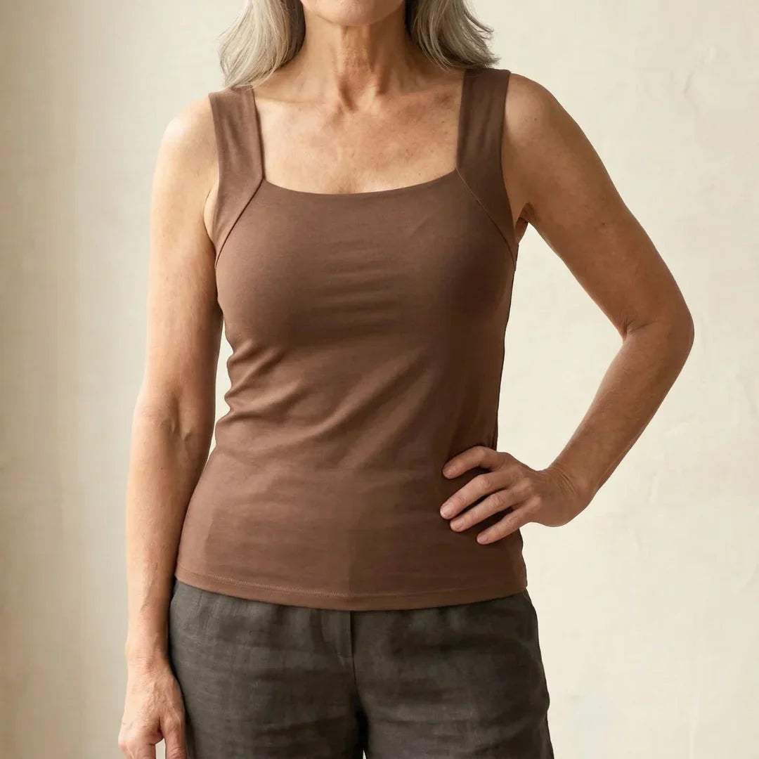 Emma & Rose Cape Town Orba Comfort Bra Tank Top in coffee color, soft fabric with supportive comfort design.