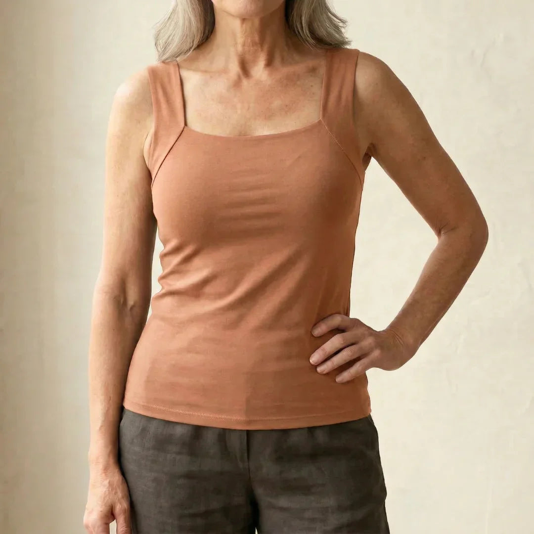 Emma & Rose Cape Town Orba™ comfort bra tank top in coffee color, soft fabric with built-in support and a relaxed fit.