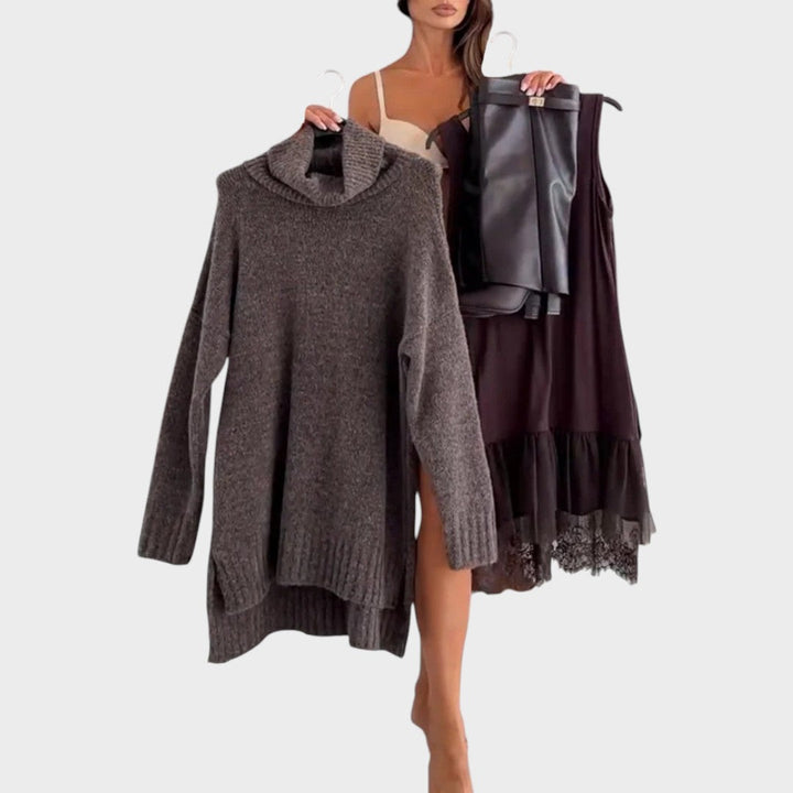 Emma & Rose Cape Town Aurora™ jumper dress set in brown, featuring a cozy jumper and matching dress for stylish comfort.