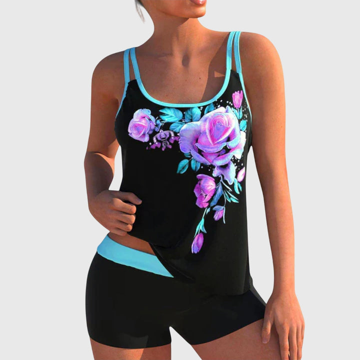 Flor™ Floral Tankini Shorts by Emma & Rose Cape Town, featuring a colorful floral design and tummy control fit.