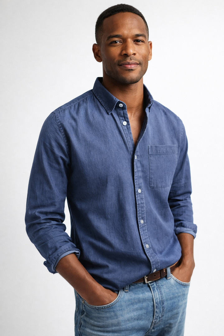 Keldros™ casual-chic shirt by Emma & Rose Cape Town, featuring a stylish, tailored fit and modern design in soft fabric.
