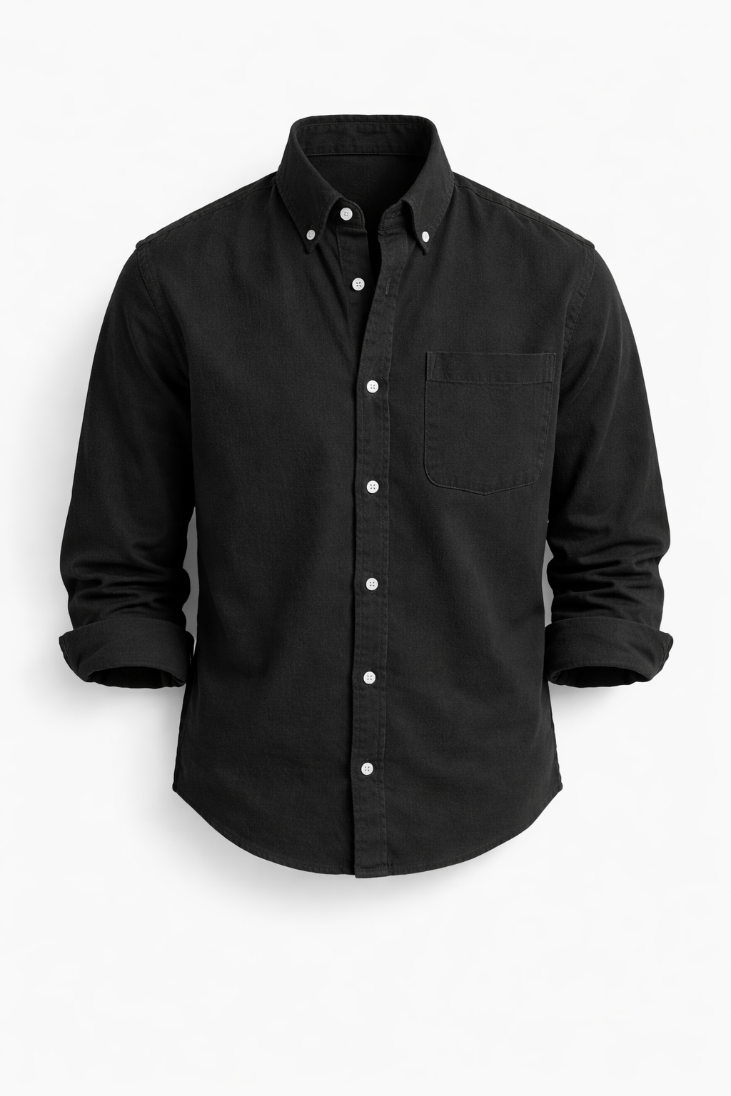 Black Keldros™ casual-chic shirt by Emma & Rose Cape Town, featuring a stylish, relaxed fit with button details.