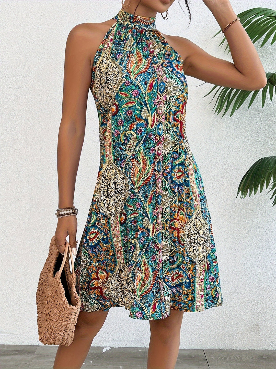 Emma & Rose Cape Town Agnes floral boho pleated dress, lightweight summer dress with vibrant floral print and flowing design.