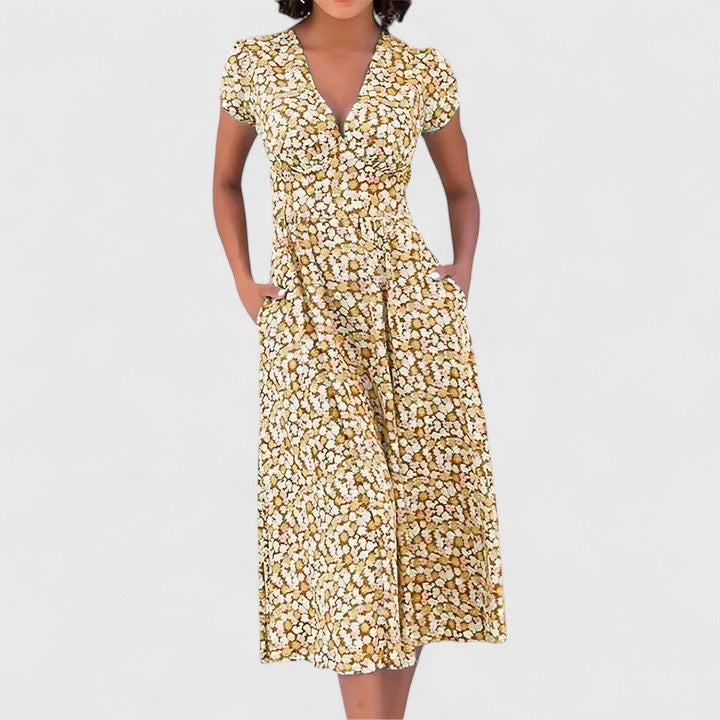 Blue Roseanna™ comfortable midi dress by Emma & Rose Cape Town, shown on a model with a flowing, relaxed fit.