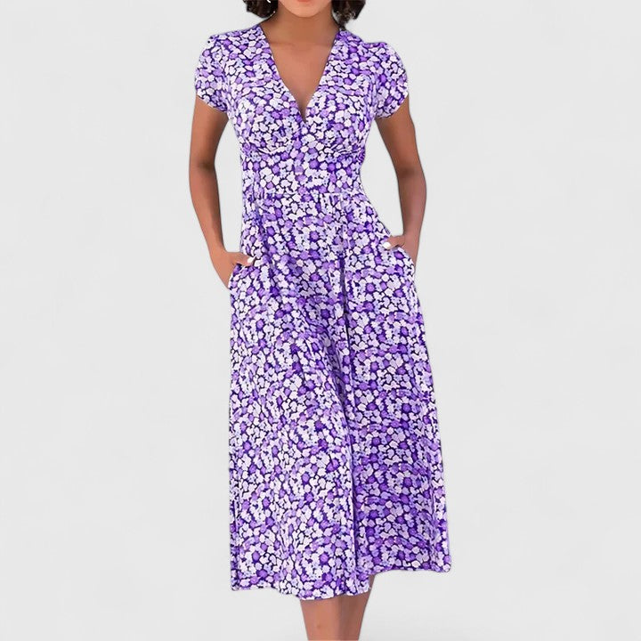 Blue Roseanna™ midi dress by Emma & Rose Cape Town, comfortable fit, stylish midi-length dress with a relaxed silhouette.