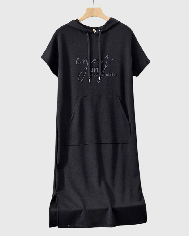 Orange Marlowe casual hoodie dress by Emma & Rose Cape Town, featuring a relaxed fit and hooded design.