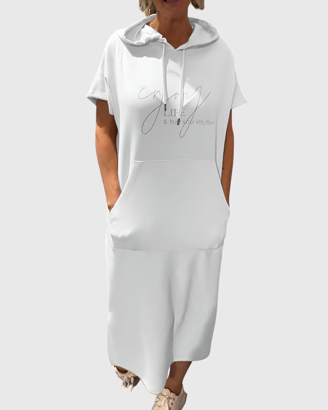 Orange Marlowe™ casual hoodie dress by Emma & Rose Cape Town, featuring a relaxed fit and cozy hood for everyday wear.