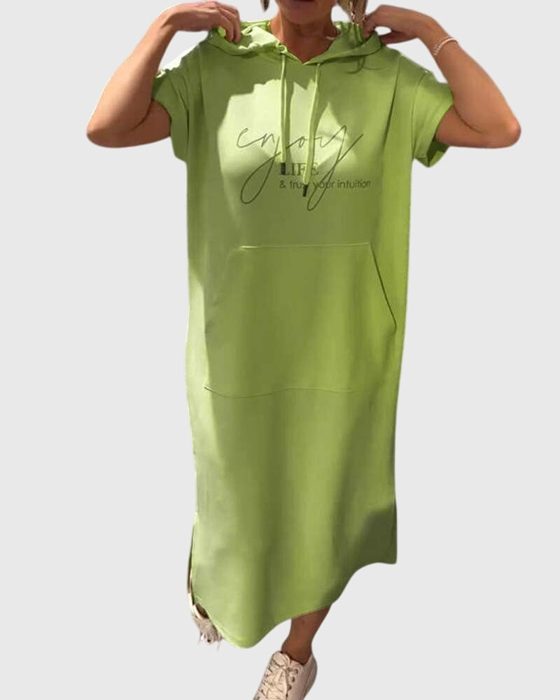 Orange Marlowe™ casual hoodie dress by Emma & Rose Cape Town, soft fabric, relaxed fit, and hooded design.
