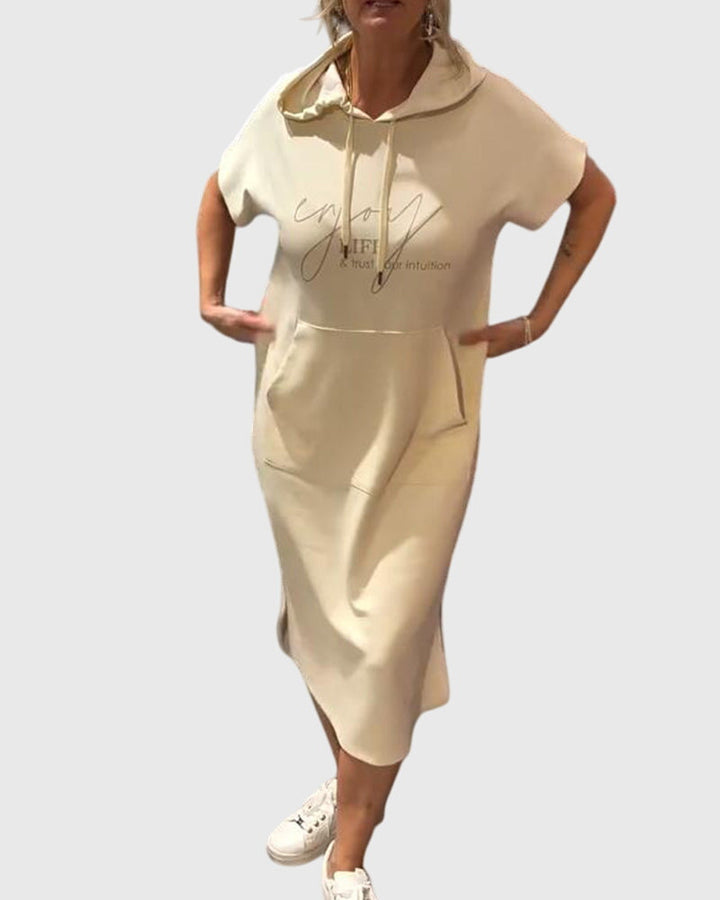 Orange Marlowe™ casual hoodie dress by Emma & Rose Cape Town, front view showing relaxed fit and cozy hood.