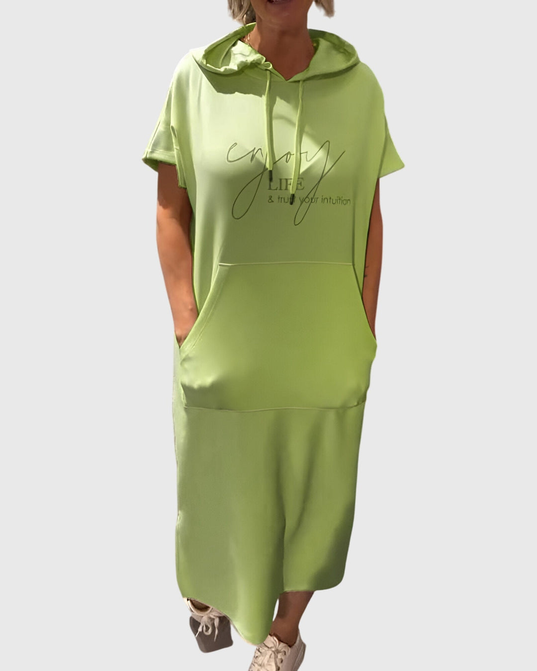 Orange Marlowe casual hoodie dress by Emma & Rose Cape Town, featuring a relaxed fit and hooded design.