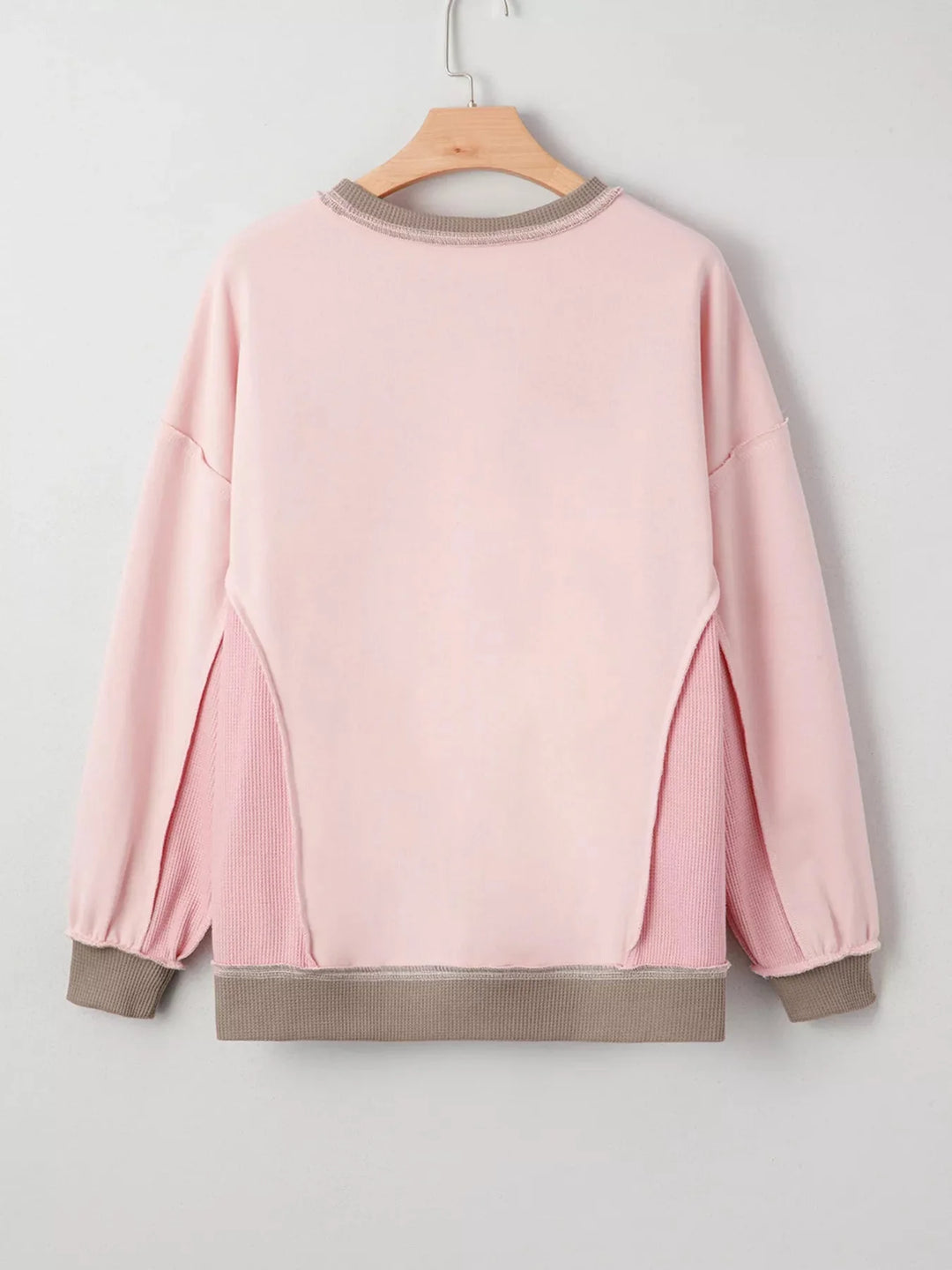 Dusty pink color block mix texture waffle patchwork oversized sweatshirt by Emma & Rose Cape Town, casual and cozy style.