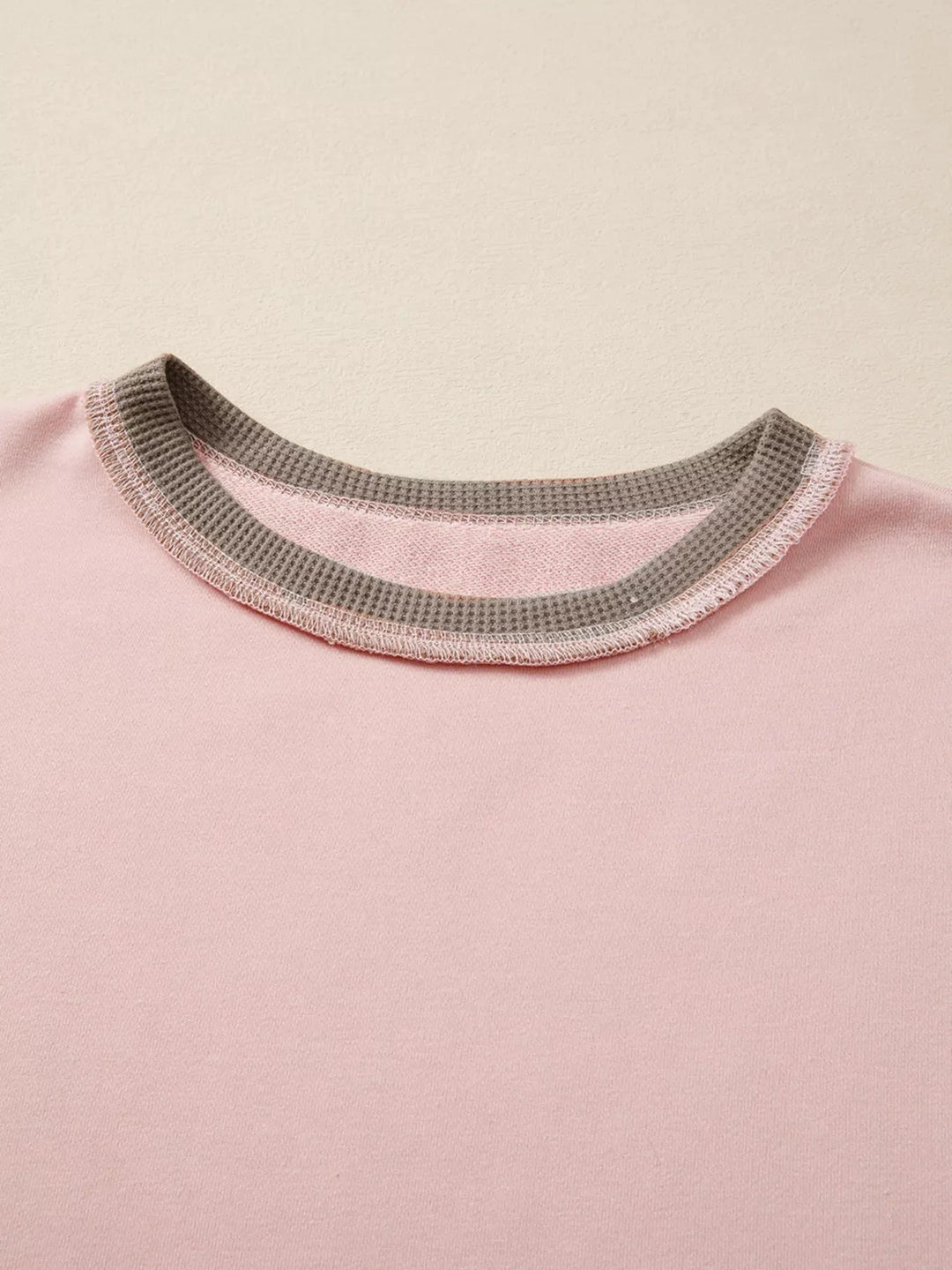 Dusty pink color block mix texture waffle patchwork oversize sweatshirt by Emma & Rose Cape Town, featuring a cozy fabric blend.
