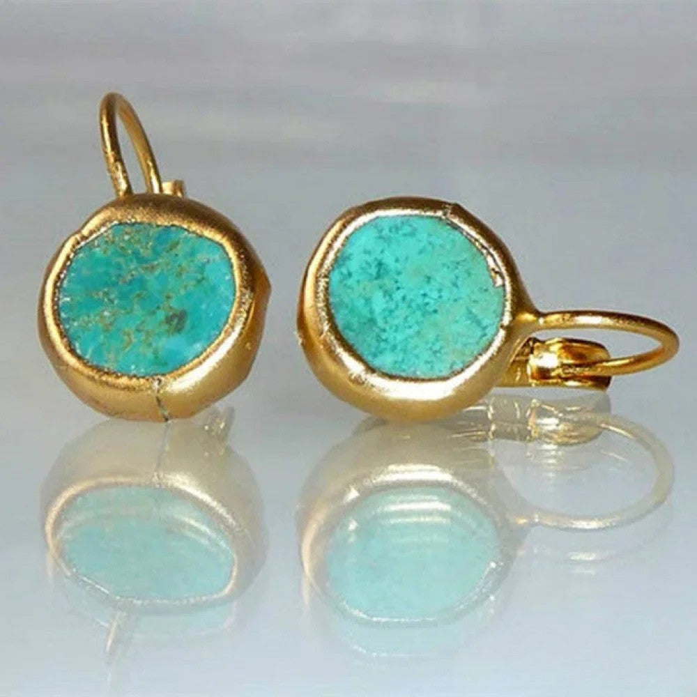 Janneke™ Golden Vintage Earrings by Emma & Rose Cape Town featuring turquoise stone and antique gold finish.