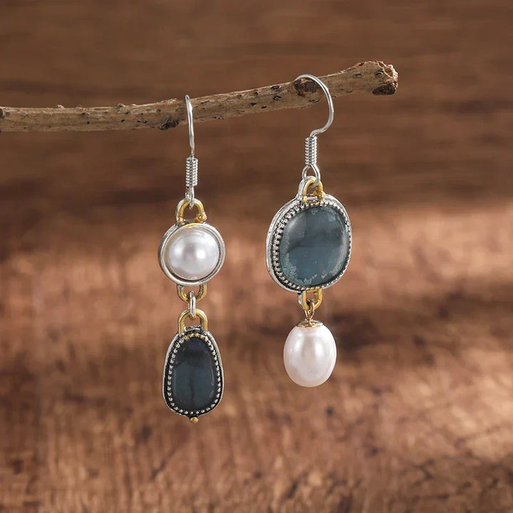 Retro™ Blue Natural Stone Earrings by Emma & Rose Cape Town, featuring polished blue stones and elegant earring design.