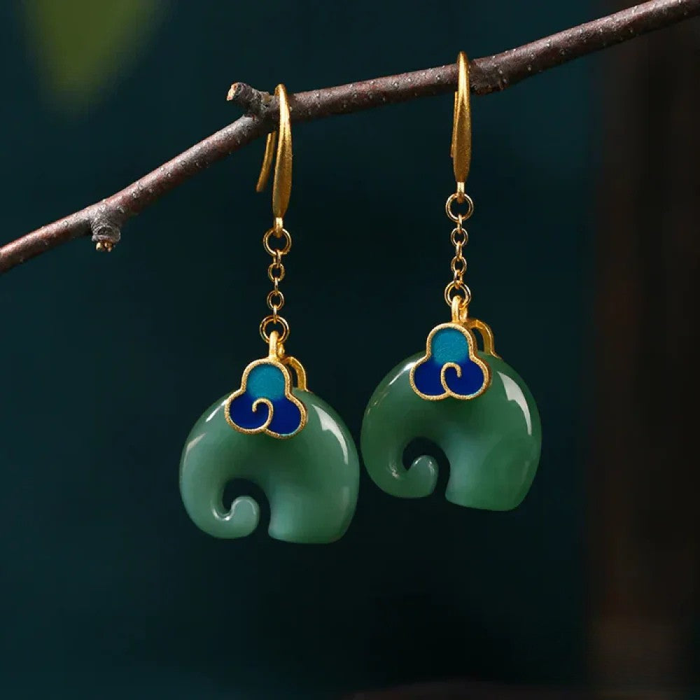 Retro™ green elephant earrings by Emma & Rose Cape Town, colorful and playful jewelry accessory featuring elephant design.