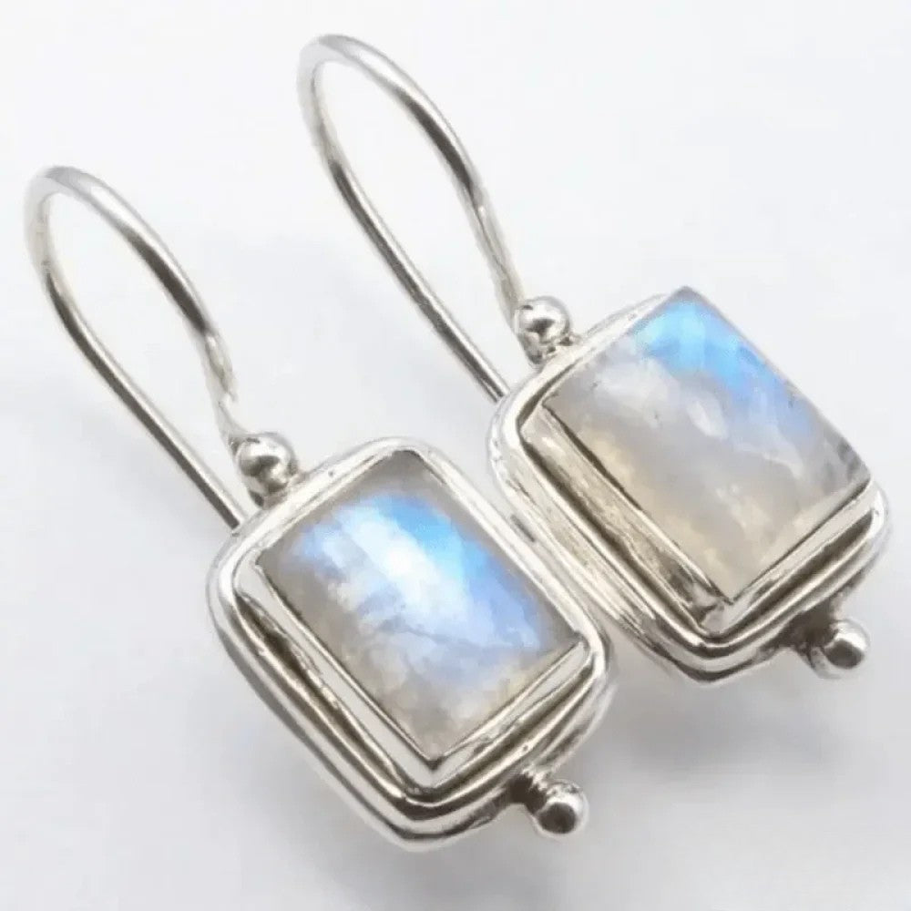 Retro™ Moonstone Square Earrings by Emma & Rose Cape Town featuring polished moonstone stones in a sleek square shape.