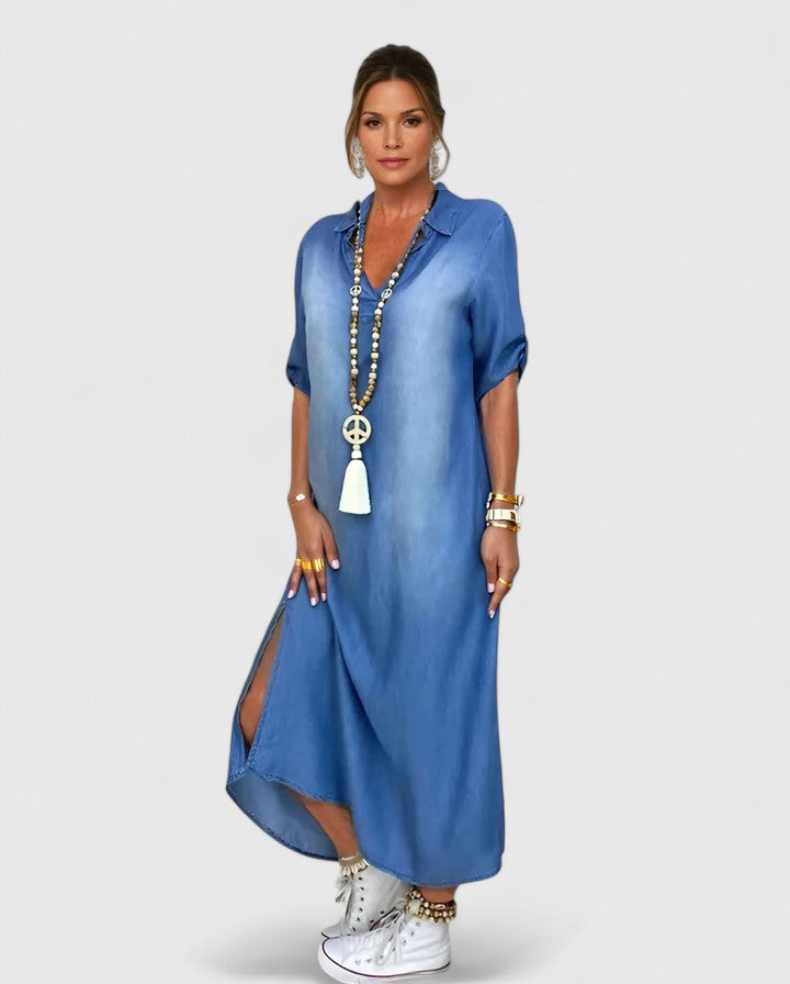 Emma & Rose Cape Town Anthyrah™ blue sophisticated dress, FB1342, featuring elegant design and stylish fabric details.