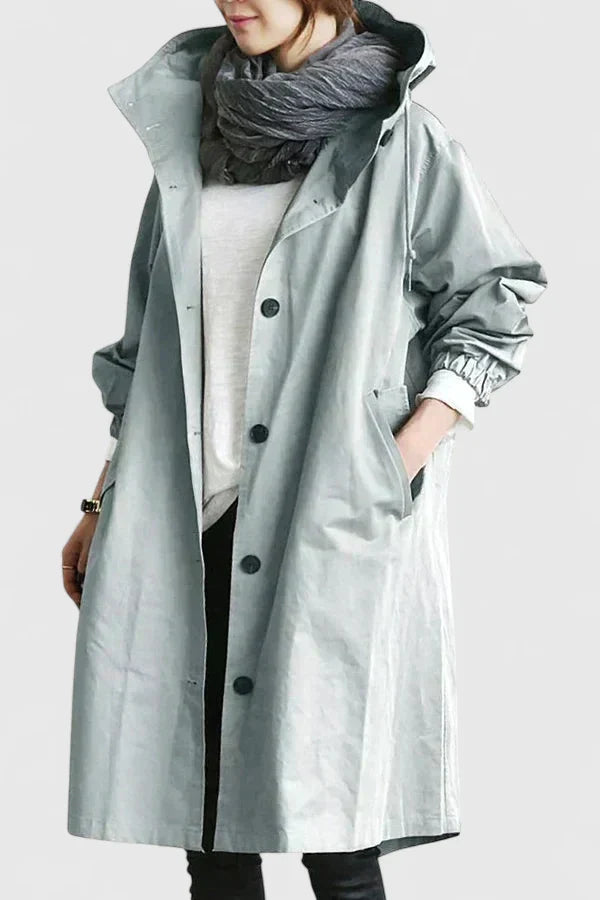 Light grey Iva™ comfortable coat by Emma & Rose Cape Town, featuring a cozy design and tailored fit.