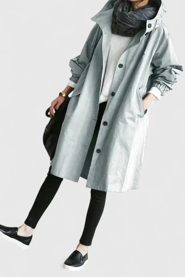Light grey Iva™ Comfortable Coat by Emma & Rose Cape Town, stylish and cozy outerwear with a tailored fit.