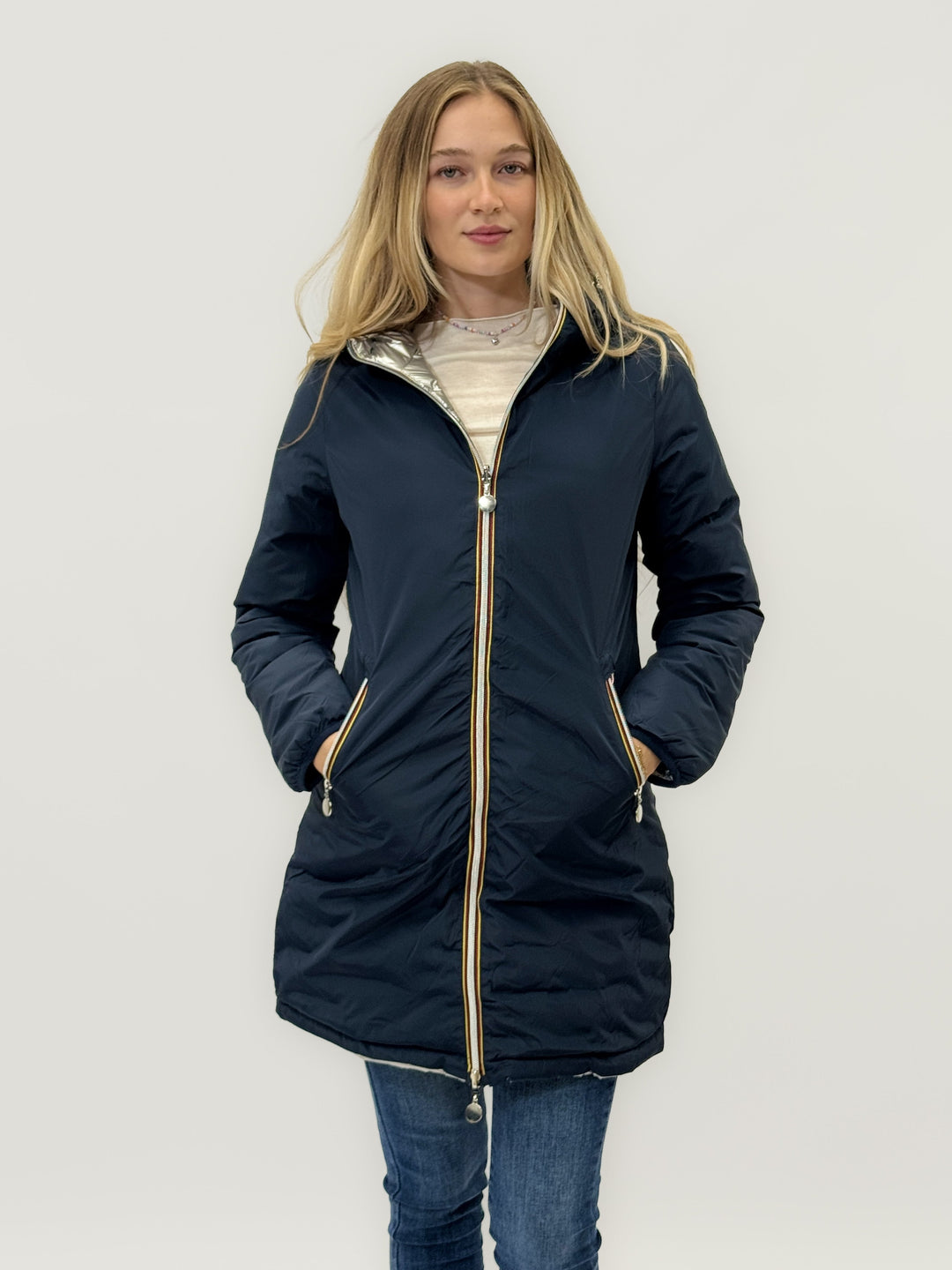 Emma & Rose Cape Town Carien™ reversible double face coat, black double-sided jacket with stylish design and tailored fit.