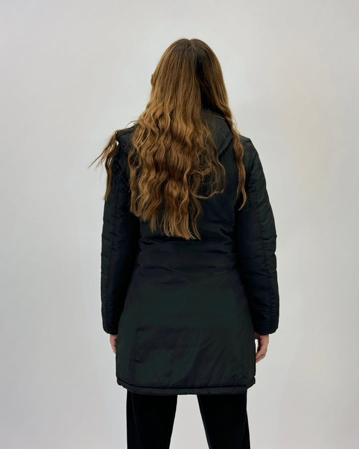 Black Carien™ reversible double face coat by Emma & Rose Cape Town, showcasing its stylish double-sided design and cozy fabric.