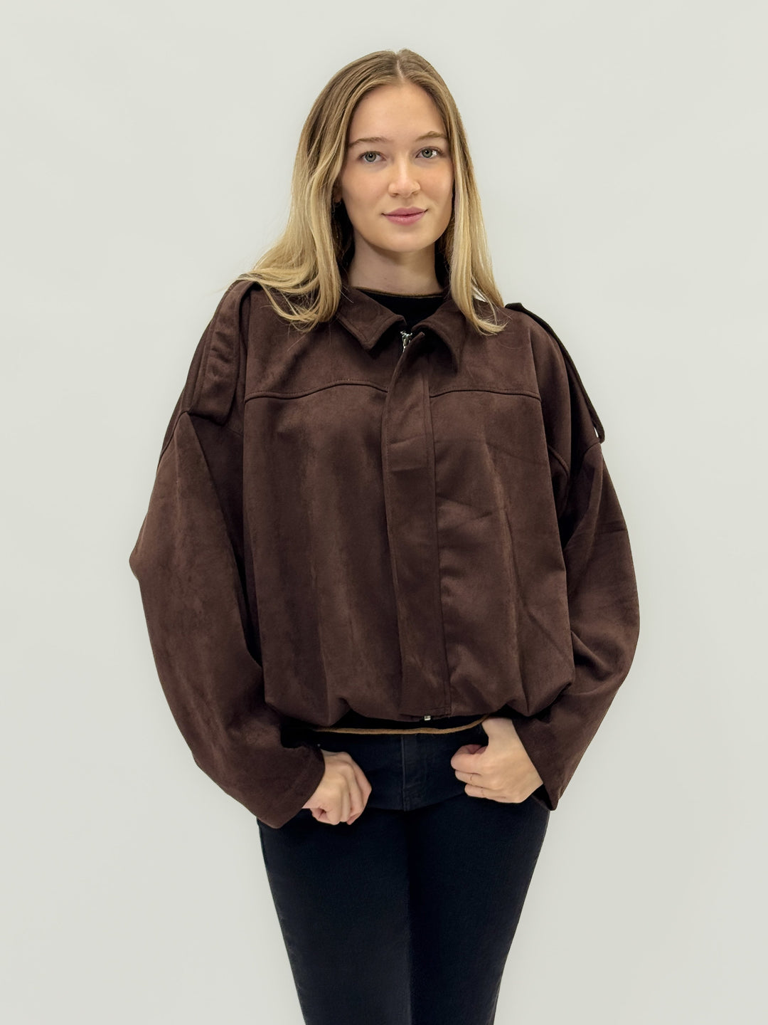 Emma & Rose Cape Town Greta soft luxurious fabric black jacket, stylish effect design, comfortable fit, perfect for casual wear.